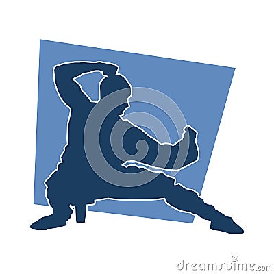 Silhouette of a man in oriental martial art pose. Vector Illustration