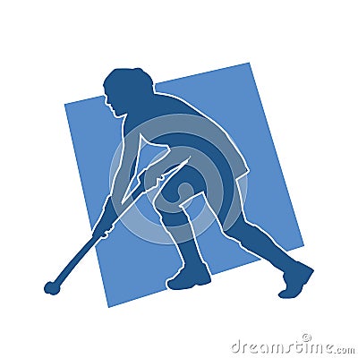 Silhouette of female field hockey athlete in action. Vector Illustration