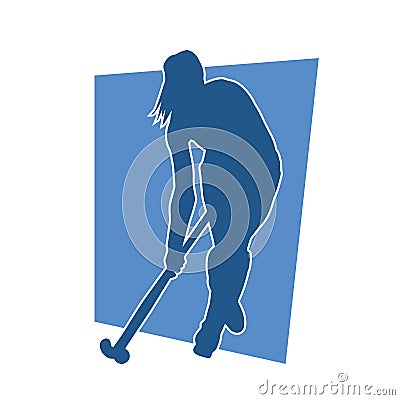 Silhouette of female field hockey athlete in action. Vector Illustration