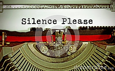 Silence Please written with an old typewriter Stock Photo