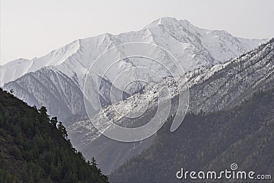The silence of the snow-capped mountains Stock Photo