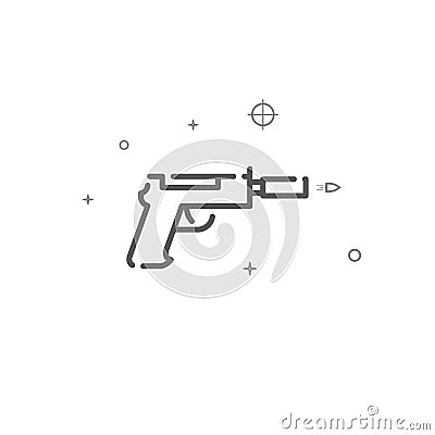 Silenced pistol simple vector line icon. Symbol, pictogram, sign. Light background. Editable stroke Vector Illustration