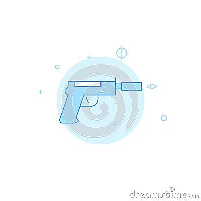 Silenced pistol flat vector icon. Filled line style. Blue monochrome design. Editable stroke Vector Illustration