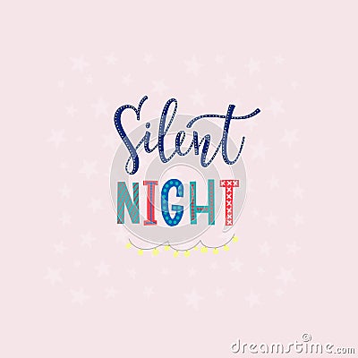 Silent night Christmas lettering typography card Stock Photo