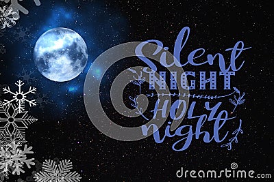 Silent night holy night Christmas holiday wishes quotes moon on starry sky greeting card banner copy space Stock Photo