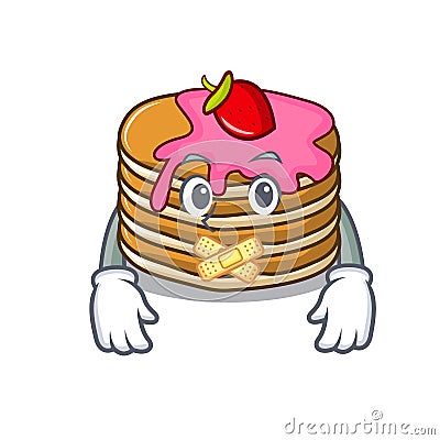 Silent pancake with strawberry mascot cartoon Vector Illustration