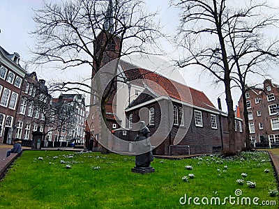 Silent and religious residential park of the beguines in amsterdam Editorial Stock Photo