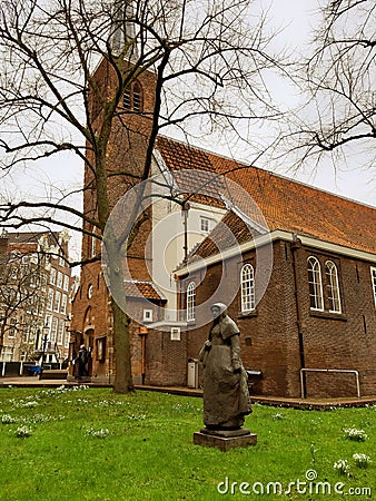 Silent and religious residential park of the beguines in amsterdam Editorial Stock Photo