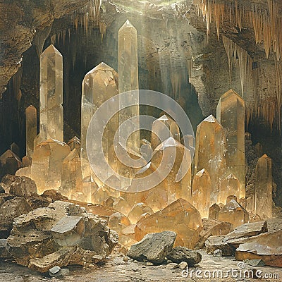 Silent repose in a cavern of crystals Stock Photo