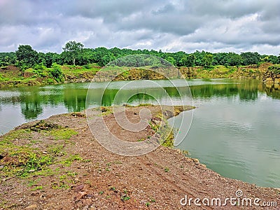 Silent water in forest, quiet place Stock Photo