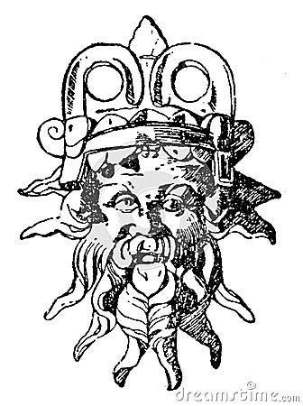 Silenus Mask was used as a handle of an Etruscan vessel, vintage engraving Vector Illustration