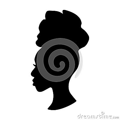 Silhoettes of african american women in a head wrap. Beautiful black girls profile Vector Illustration
