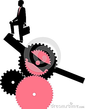 Silhouete of the man in the suit with briefcase rising by clockwise Vector Illustration