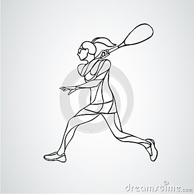 Squash player female creative outline abstract silhouette Vector Illustration