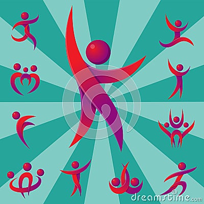 Silhouette abstract people performance character logo human figure pose vector illustration. Vector Illustration