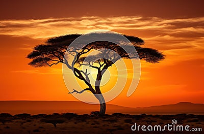 a silhouette acacia tree against the sky Stock Photo