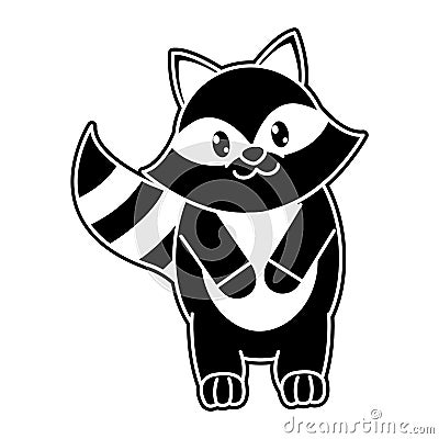 Silhouette adorable raccoon wild animal character Vector Illustration