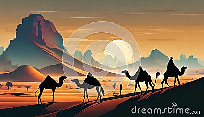 Silhouette Africa with camels Stock Photo