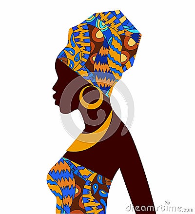 Silhouette of African girls in bright colored turban Vector Illustration