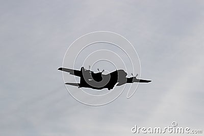 Silhouette of Air Force Cargo Airplane Stock Photo