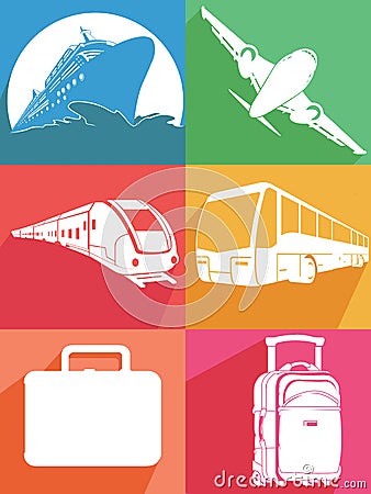 Silhouette Airplane Ship Train Transportation Icon Train Bus Vector Vector Illustration