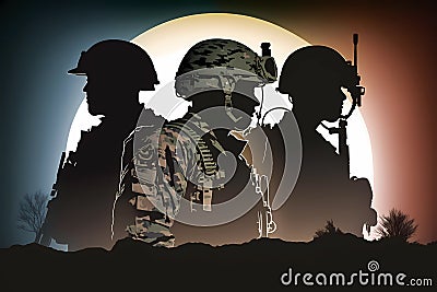 Silhouette of American armed services Stock Photo