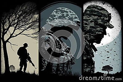 Silhouette of American armed services Stock Photo