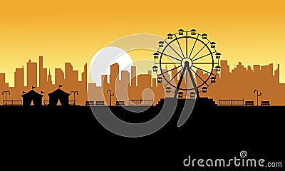 Silhouette amusement park scenery for kid Vector Illustration