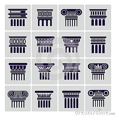 Silhouette ancient rome architecture column icons Vector Illustration