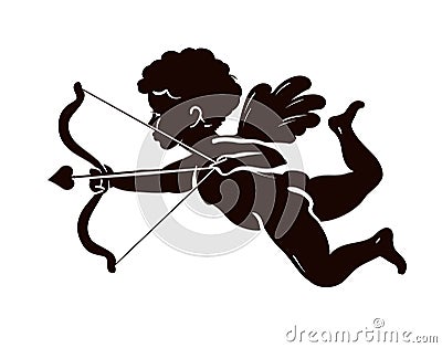 Silhouette angel, cupid or cherub with bow and arrow. Vector illustration Vector Illustration