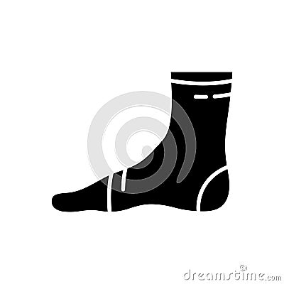 Silhouette Ankle support. Outline icon of elastic medical bandage on leg. Illustration of fixative textile dressing to treat Vector Illustration