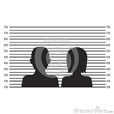 Silhouette of anonymous male or female in mugshot or police lineup background. Vector Illustration