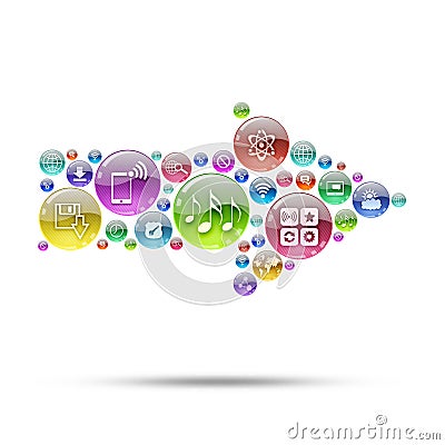 Silhouette arrow consisting of apps icons Stock Photo