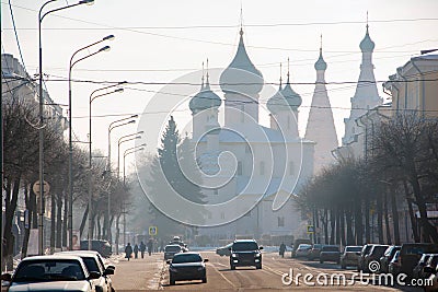 Silhouette of the Assumption Cathedral in Yaroslavl, Russia in winter Editorial Stock Photo