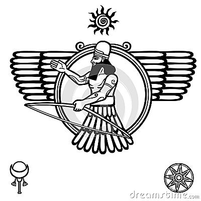 Silhouette of the Assyrian deity. Vector Illustration