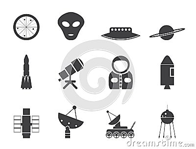 Silhouette Astronautics and Space Icons Vector Illustration