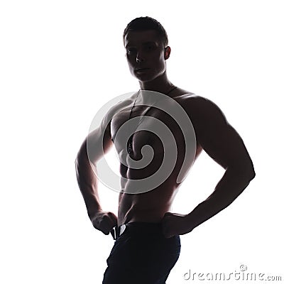 Silhouette of athlete bodybuilder man Stock Photo