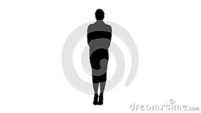 Silhouette Attractive shy businesswoman standing and looking to Stock Photo