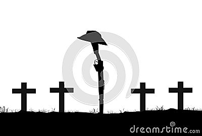 Silhouette of ANZAC rifle and hat Stock Photo