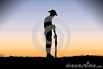 ANZAC soldier Silhouette at dawn. Stock Photo