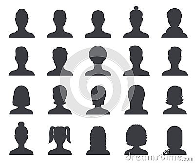 Silhouette avatar. Male and female head outline avatars, profile icons. People portraits vector set Vector Illustration