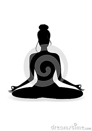 Silhouette of ayoung beautiful woman practicing yoga in lotus pose, vector illustration Vector Illustration