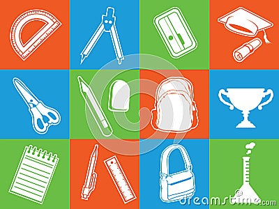 Silhouette Back School Stationery Supplies Stencil Black Vector Drawing Vector Illustration