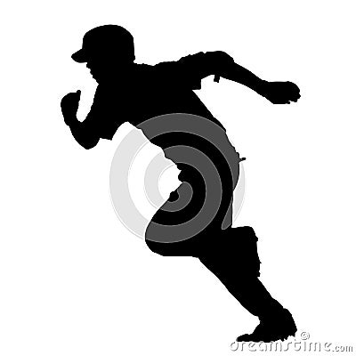 Silhouette of a baseball player running on white background. Base runner sprints down the line Stock Photo