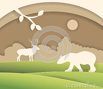 Silhouette of bear and moose Vector Illustration