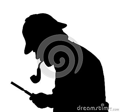 Silhouette of bearded man investigating with a magnifying glass Vector Illustration