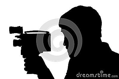 Silhouette bearded Man Movie Camera. Stock Photo