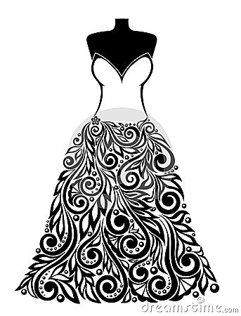 Silhouette of a beautiful dress with a floral elem Vector Illustration