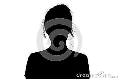 Silhouette of a girl confidently looking forward, a young woman`s head with a curl on a white isolated background Stock Photo