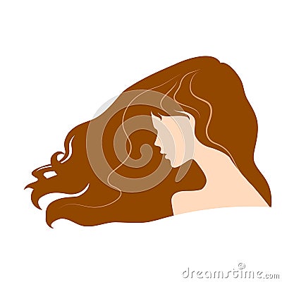 silhouette of a beautiful girl with flying brown long hair. vector illustration Vector Illustration